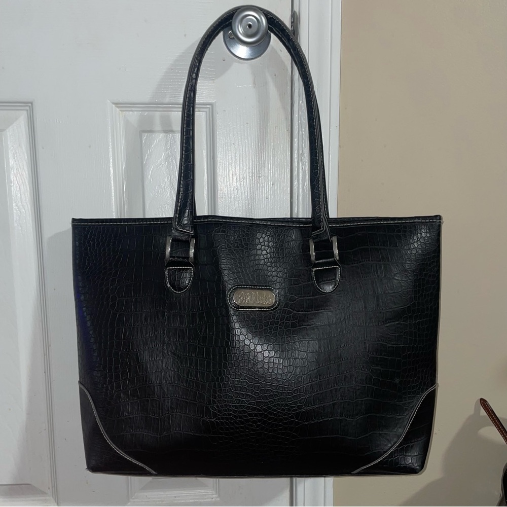 BOB MACKIE Tote Large Faux Crocodileโ Leather Black Tote Bag Travel Tote
